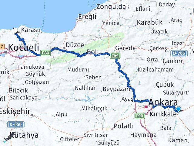 Kırıkkale Kandıra Kocaeli Arası Kaç Km - Yol Haritası