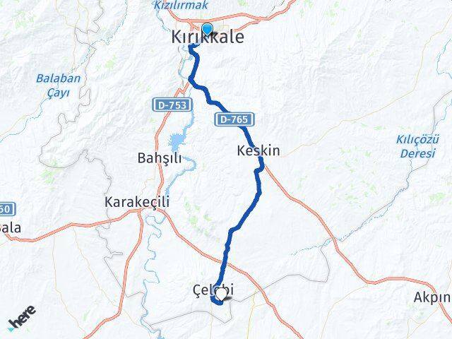 Kırıkkale Karaağaç Çelebi Arası Kaç Km - Yol Haritası