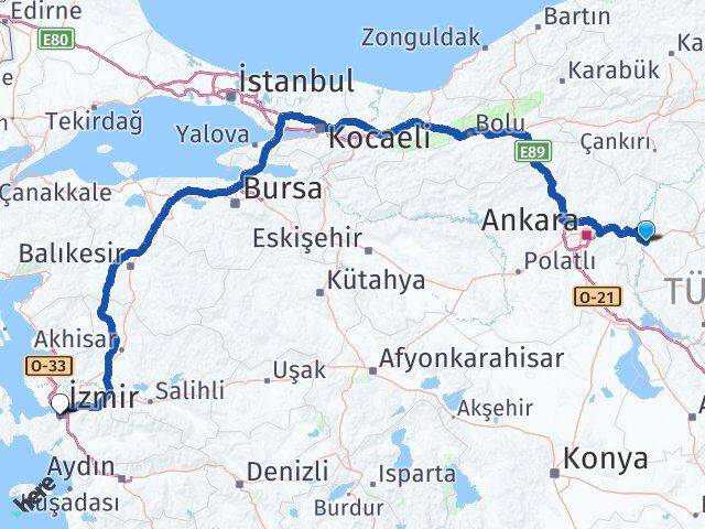 Kırıkkale Karabağlar İzmir Arası Kaç Km - Yol Haritası