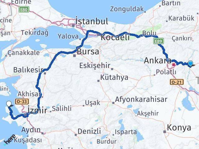 Kırıkkale Karaburun İzmir Arası Kaç Km - Yol Haritası