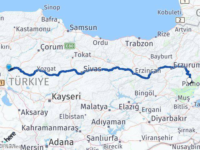 Kırıkkale Karaçoban Erzurum Arası Kaç Km - Yol Haritası