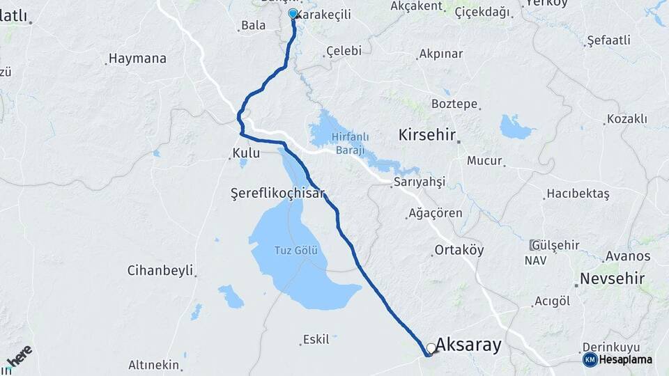 Kırıkkale Karakeçili Aksaray Arası Kaç Km - Yol Haritası