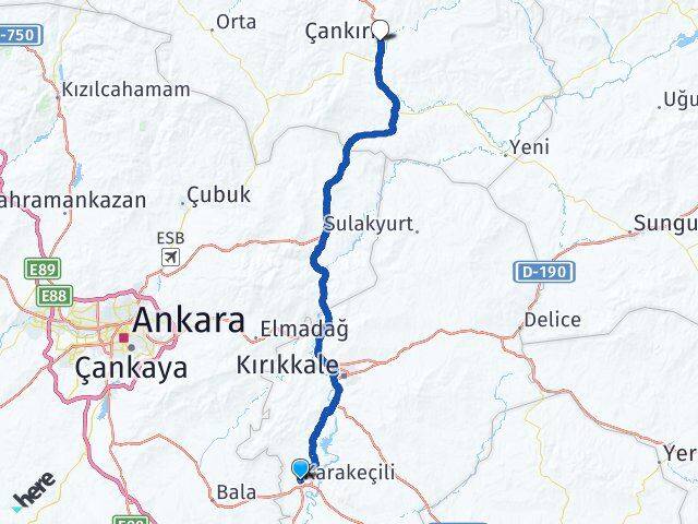 Kırıkkale Karakeçili Çankırı Arası Kaç Km - Yol Haritası