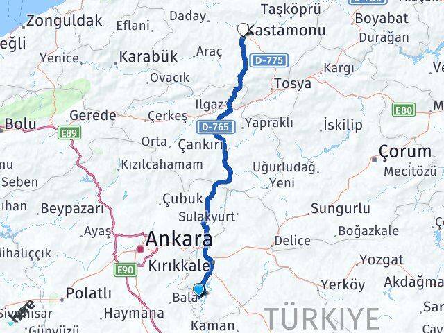 Kırıkkale Karakeçili Kastamonu Arası Kaç Km - Yol Haritası