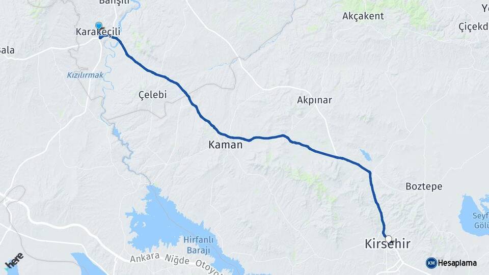 Kırıkkale Karakeçili Kırşehir Arası Kaç Km - Yol Haritası