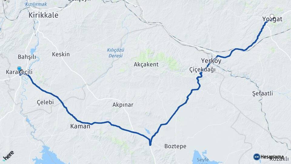 Kırıkkale Karakeçili Yozgat Arası Kaç Km - Yol Haritası