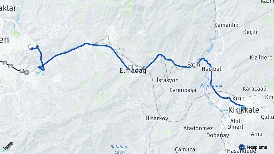Kırıkkale Karapürçek Altındağ Ankara Arası Kaç Km - Yol Haritası