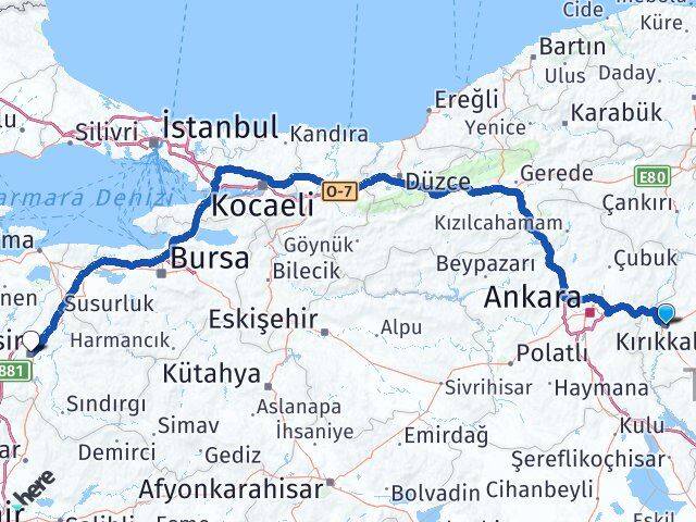 Kırıkkale Karesi Balıkesir Arası Kaç Km - Yol Haritası