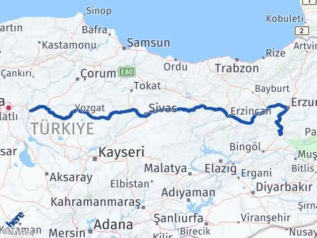 Kırıkkale Karlıova Bingöl Arası Kaç Km - Yol Haritası