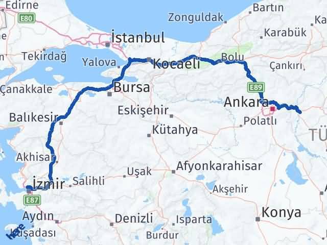 Kırıkkale Karşıyaka İzmir Arası Kaç Km - Yol Haritası