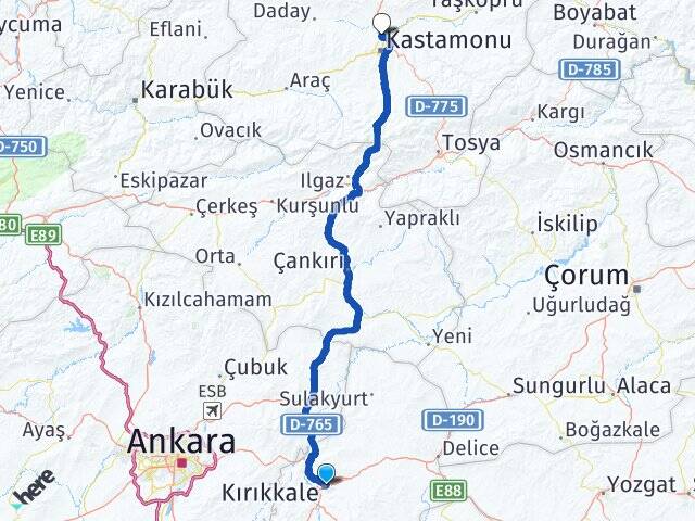 Kırıkkale Kastamonu Üniversitesi Arası Kaç Km - Yol Haritası