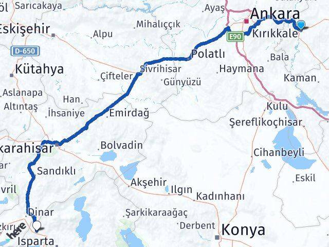 Kırıkkale Keçiborlu Isparta Arası Kaç Km - Yol Haritası