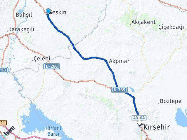 Kırıkkale Keskin Ahievran Kırşehir Arası Kaç Km - Yol Haritası