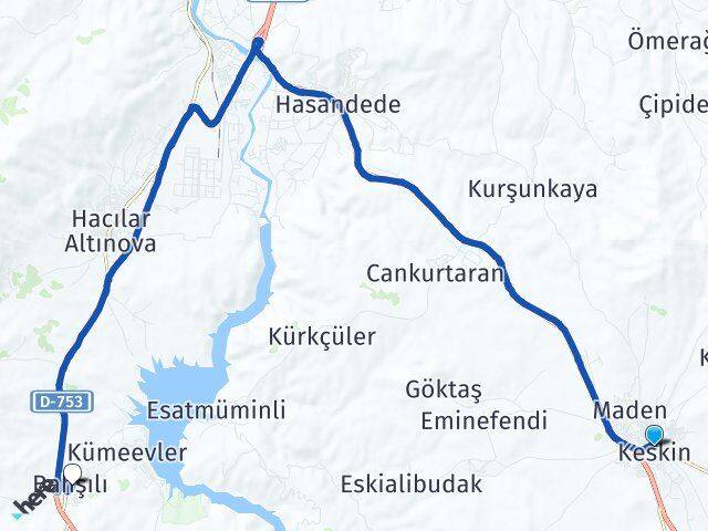 Kırıkkale Keskin Bahşili Arası Kaç Km - Yol Haritası