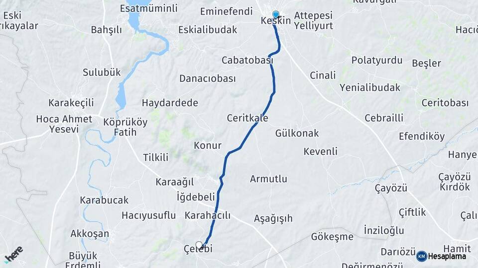 Kırıkkale Keskin Çelebi Arası Kaç Km - Yol Haritası