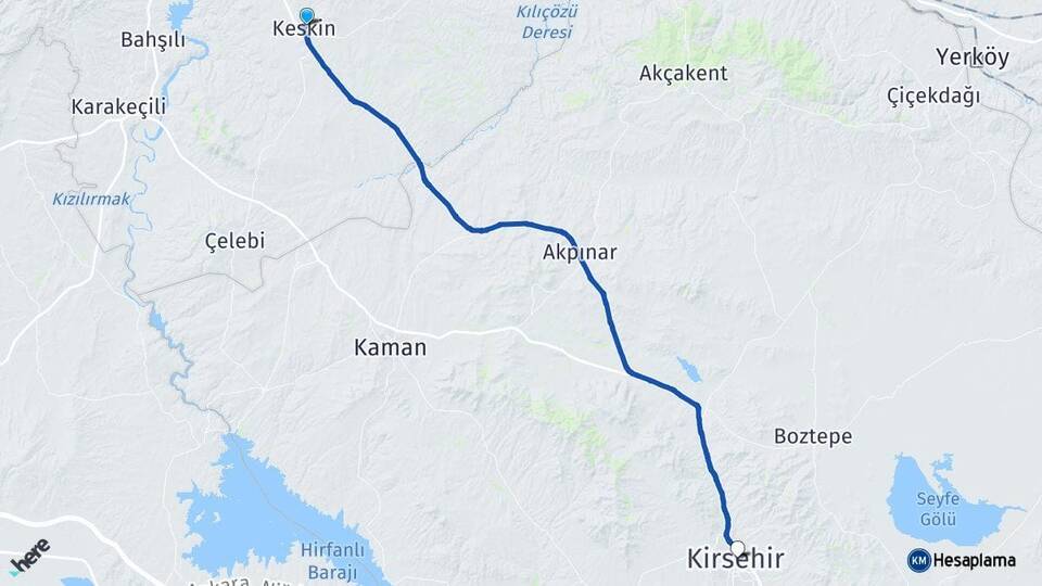 Kırıkkale Keskin Kırşehir Arası Kaç Km - Yol Haritası