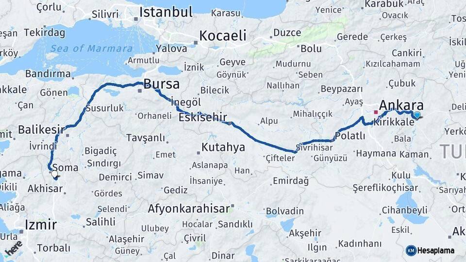 Kırıkkale Kırkağaç Manisa Arası Kaç Km - Yol Haritası