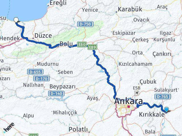 Kırıkkale Kocaali Sakarya Arası Kaç Km - Yol Haritası