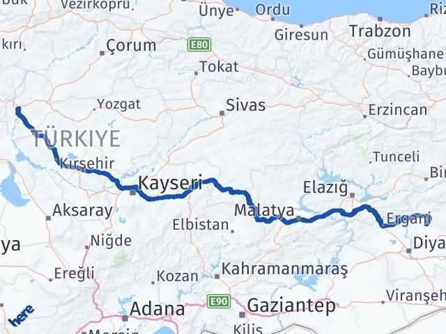 Kırıkkale Kocaköy Diyarbakır Arası Kaç Km - Yol Haritası