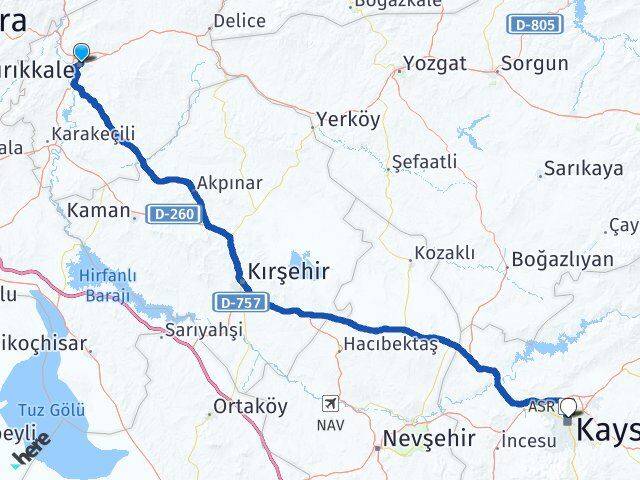 Kırıkkale Kocasinan Kayseri Arası Kaç Km - Yol Haritası