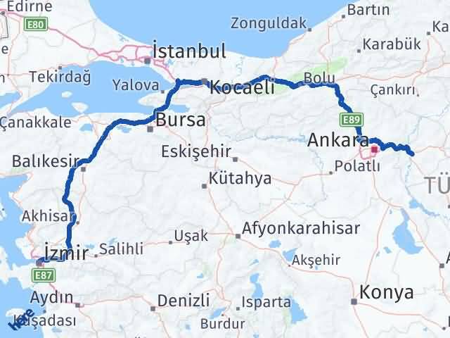 Kırıkkale Konak İzmir Arası Kaç Km - Yol Haritası