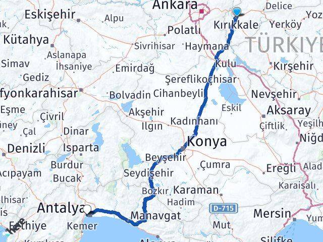 Kırıkkale Konyaaltı Antalya Arası Kaç Km - Yol Haritası
