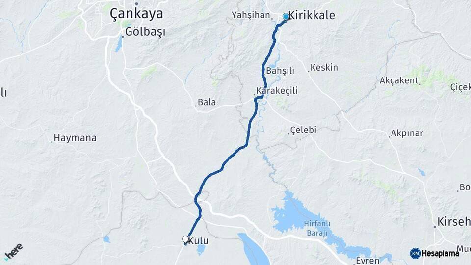 Kırıkkale Kulu Konya Arası Kaç Km - Yol Haritası