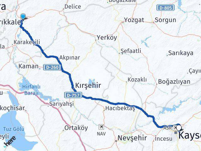 Kırıkkale Melikgazi Kayseri Arası Kaç Km - Yol Haritası