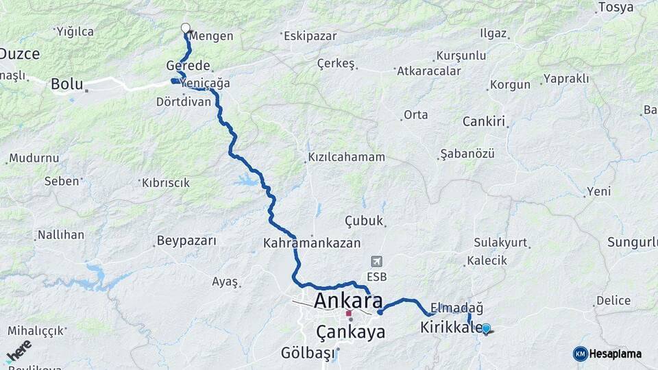 Kırıkkale Mengen Bolu Arası Kaç Km - Yol Haritası
