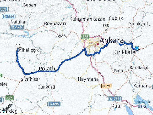 Kırıkkale Mihalıççık Eskişehir Arası Kaç Km - Yol Haritası