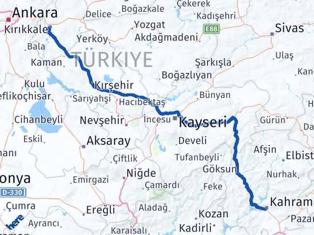 Kırıkkale Onikişubat Kahramanmaraş Arası Kaç Km - Yol Haritası