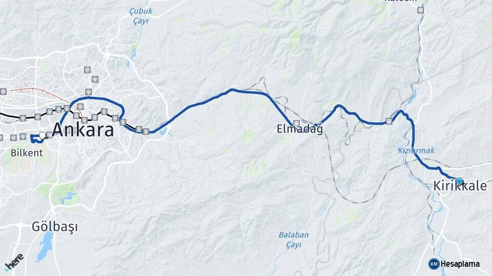 Kırıkkale Orta Doğu Teknik Üniversitesi (ODTÜ) Arası Kaç Km - Yol Haritası