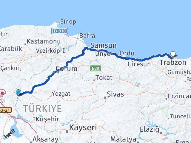 Kırıkkale Ortahisar Trabzon Arası Kaç Km - Yol Haritası
