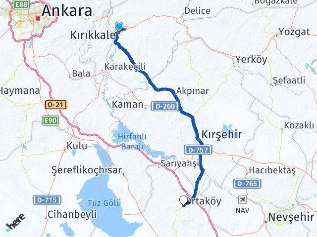 Kırıkkale Ortaköy Aksaray Arası Kaç Km - Yol Haritası