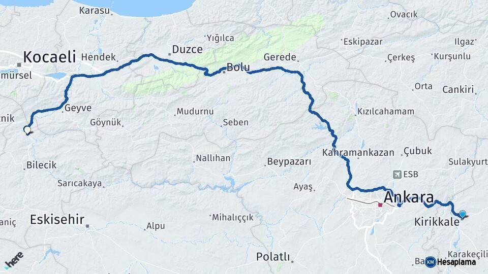 Kırıkkale Osmaneli Bilecik Arası Kaç Km - Yol Haritası