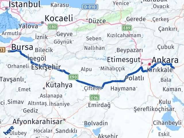 Kırıkkale Osmangazi Bursa Arası Kaç Km - Yol Haritası