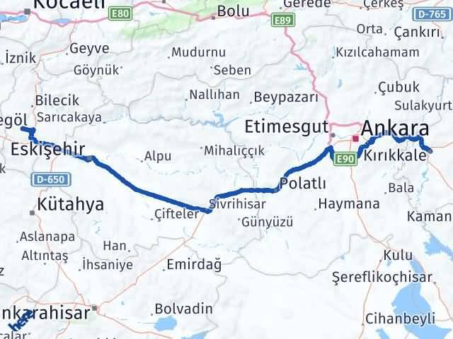 Kırıkkale Pazaryeri Bilecik Arası Kaç Km - Yol Haritası