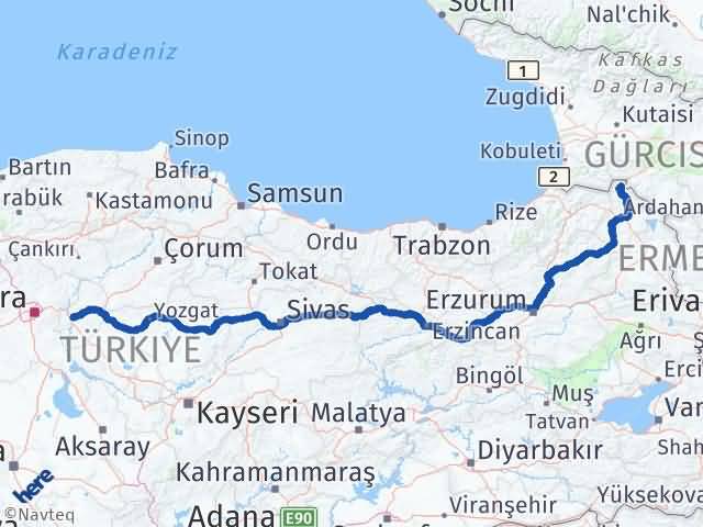 Kırıkkale Posof Ardahan Arası Kaç Km - Yol Haritası