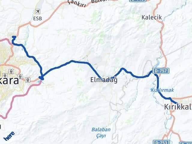 Kırıkkale Pursaklar Ankara Arası Kaç Km - Yol Haritası