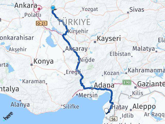 Kırıkkale Samandağ Hatay Arası Kaç Km - Yol Haritası