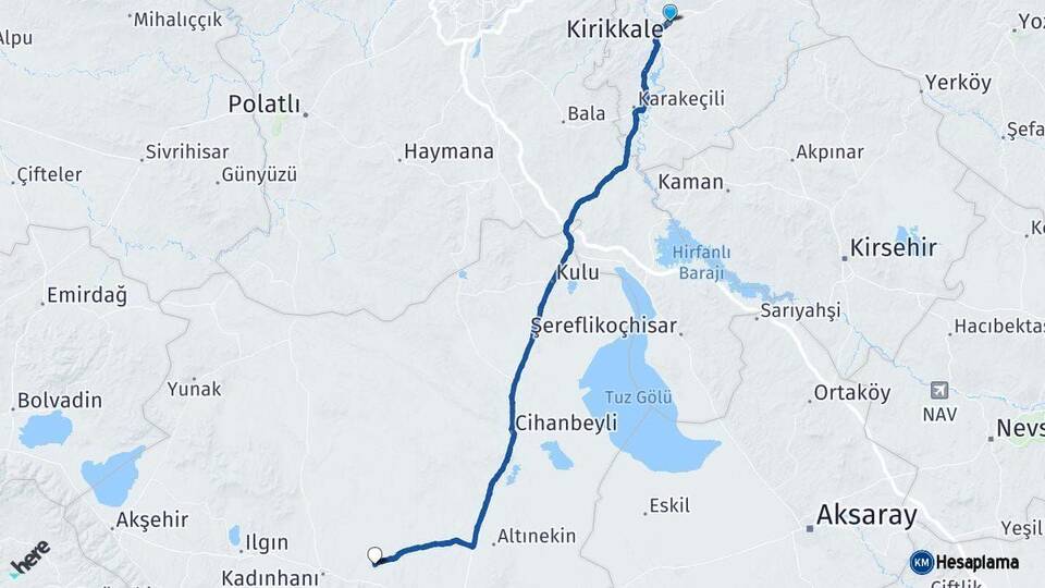 Kırıkkale Sarayönü Konya Arası Kaç Km - Yol Haritası