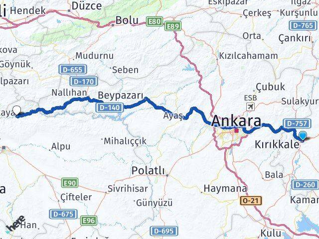 Kırıkkale Sarıcakaya Eskişehir Arası Kaç Km - Yol Haritası