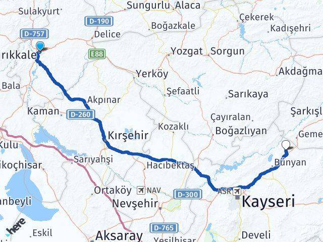 Kırıkkale Sarıoğlan Kayseri Arası Kaç Km - Yol Haritası