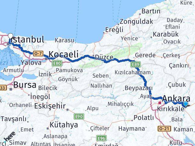 Kırıkkale Sarıyer İstanbul Arası Kaç Km - Yol Haritası