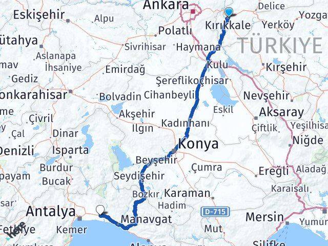 Kırıkkale Serik Antalya Arası Kaç Km - Yol Haritası