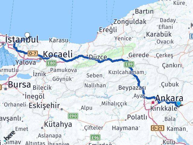 Kırıkkale Şile İstanbul Arası Kaç Km - Yol Haritası