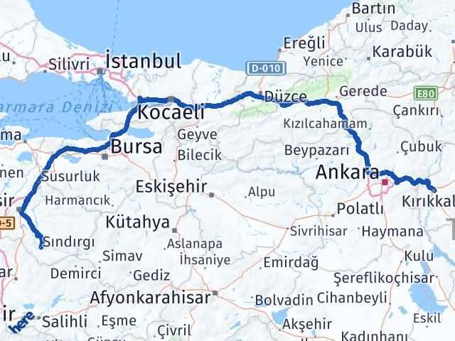 Kırıkkale Sındırgı Balıkesir Arası Kaç Km - Yol Haritası