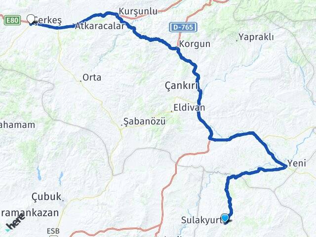 Kırıkkale Sulakyurt Çerkeş Çankırı Arası Kaç Km - Yol Haritası