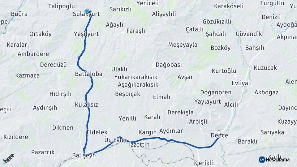 Kırıkkale Sulakyurt Delice Arası Kaç Km - Yol Haritası