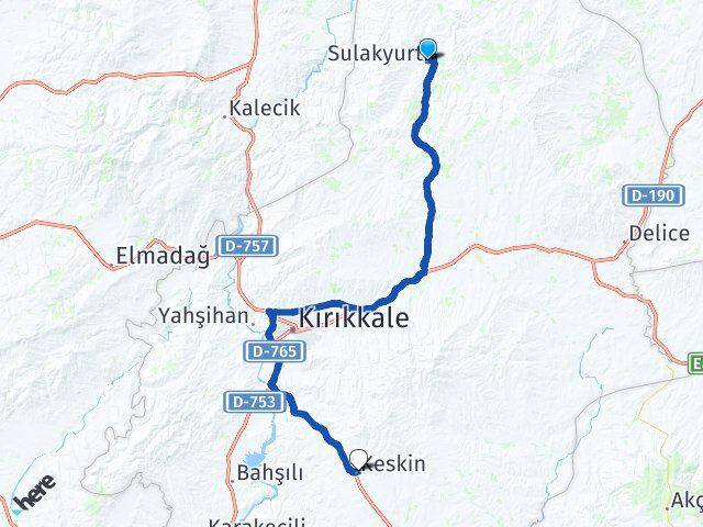 Kırıkkale Sulakyurt Keskin Arası Kaç Km - Yol Haritası